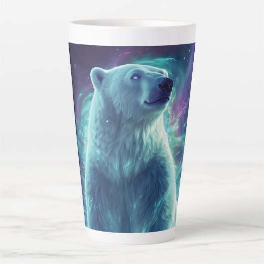 Majestueus Polar Beer Design met noorderlicht Latte Mok (Voorkant)