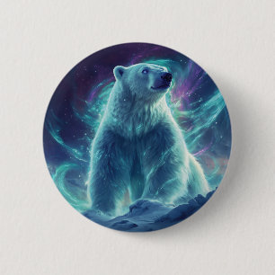 Majestueus Polar Beer Design met noorderlicht Ronde Button 5,7 Cm