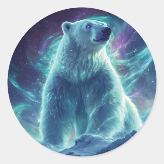 Majestueus Polar Beer Design met noorderlicht Ronde Sticker (Voorkant)