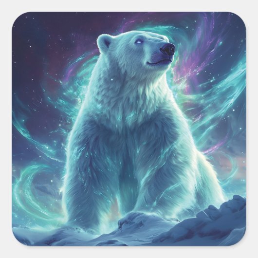 Majestueus Polar Beer Design met noorderlicht Vierkante Sticker (Voorkant)