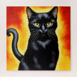 Majestueus Portret van een Imposante Zwarte Kat Legpuzzel