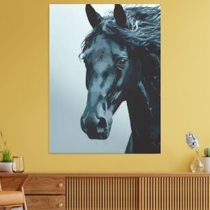 Majestueus Portret van een Zwarte Paard Canvas Afdruk