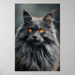 Majestueus Portretontwerp van Langharige Kat Poster