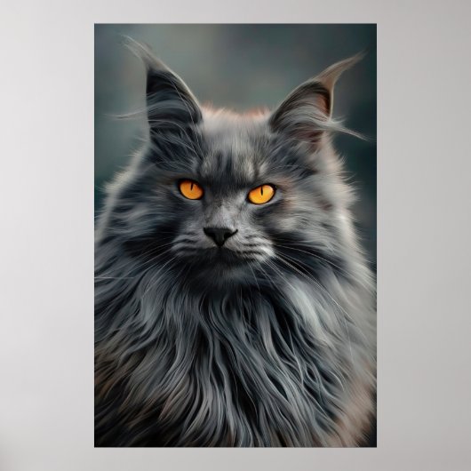 Majestueus Portretontwerp van Langharige Kat Poster (Voorkant)