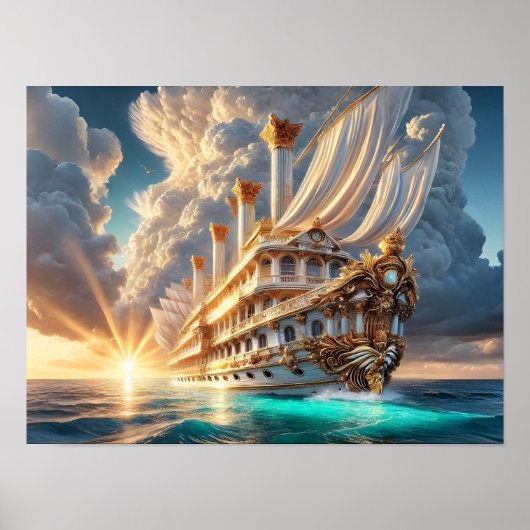 Majestueus Romeins ontworpen schip in de zonsopgan Poster (Voorkant)
