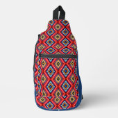Majestueus rood-blauw ingewikkeld diamantpatroon  sling bag (Voorkant)