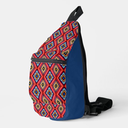 Majestueus rood-blauw ingewikkeld diamantpatroon  sling bag (Rechterhoek)