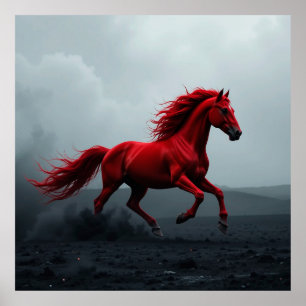 Majestueus rood paard in galop poster