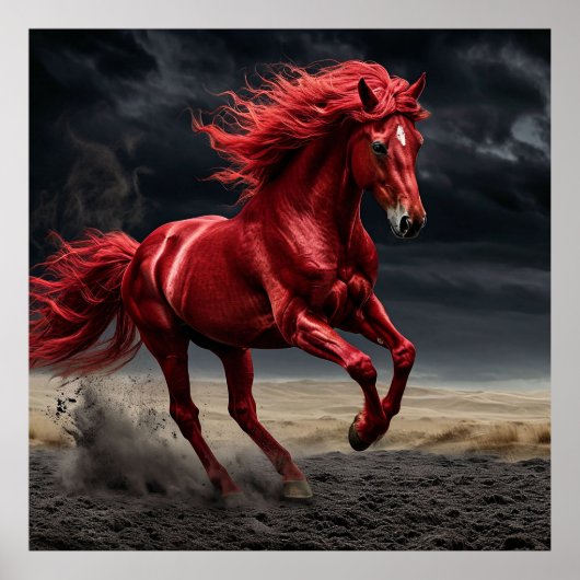 Majestueus rood paard in galop poster (Voorkant)