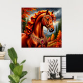 majestueus rood paard poster (Thuiskantoor)
