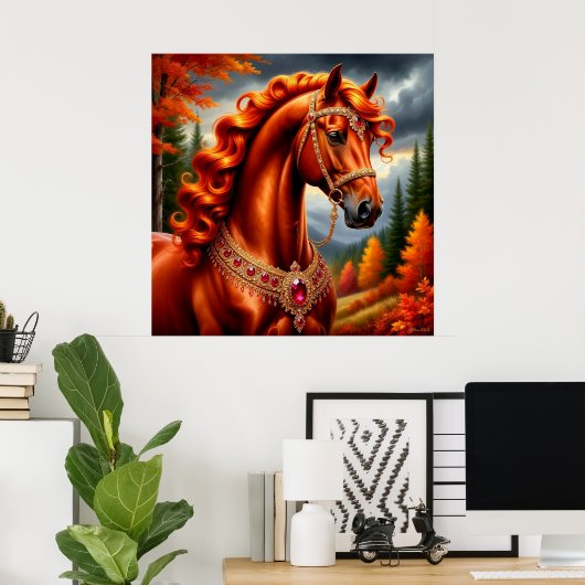 majestueus rood paard poster (Thuiskantoor)
