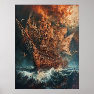 Majestueus schip in het Ocean Painting Poster