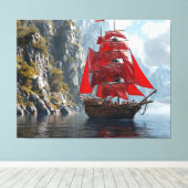 Majestueus schip met rode zeilen in de buurt van s canvas afdruk (Insitu (Houten vloer))