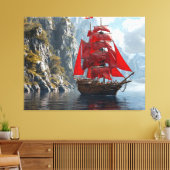 Majestueus schip met rode zeilen in de buurt van s canvas afdruk (Insitu (Woonkamer))
