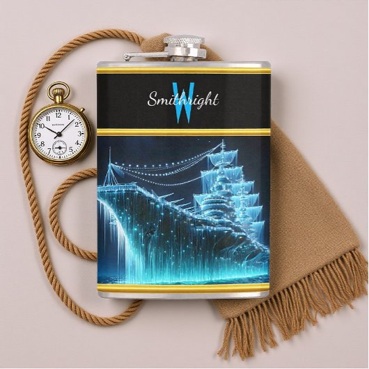 Majestueus spookschip gloeit in de nachtelijke oce heupfles