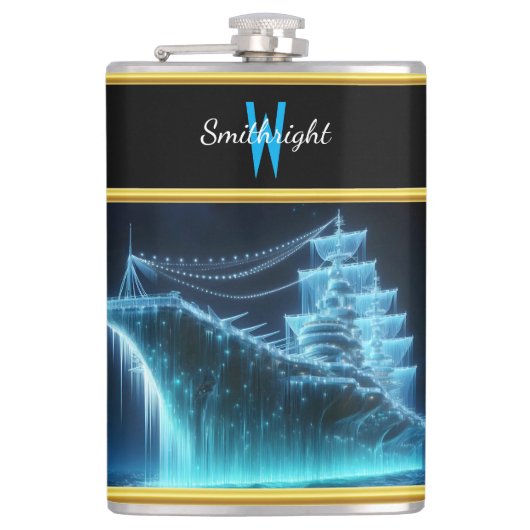 Majestueus spookschip gloeit in de nachtelijke oce heupfles (Voorkant)