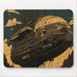 Majestueus Steampunk luchtschip ontsteekt uw verbe Muismat