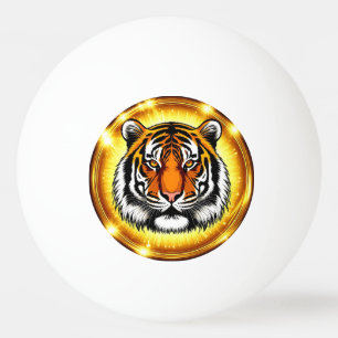 Majestueus Tijgerhoofd Met Gloeiende Gouden Lichte Pingpongbal