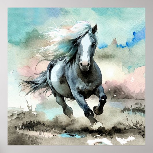 Majestueus trekpaard aquarel  poster (Voorkant)