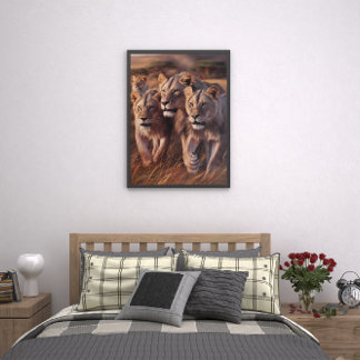 Majestueus trio zwerven door hoog gras poster