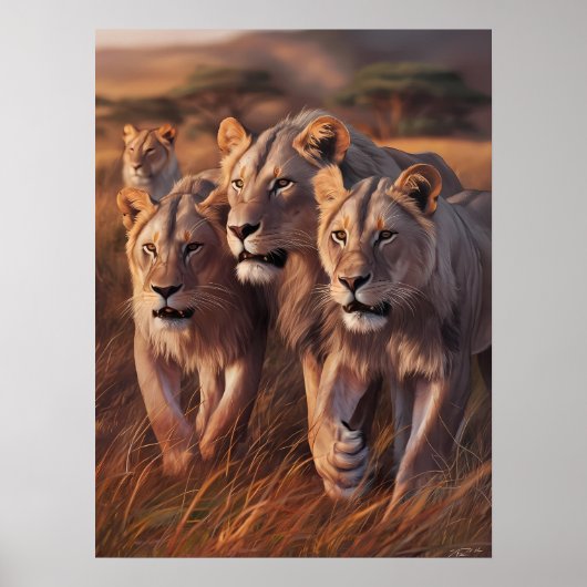 Majestueus trio zwerven door hoog gras poster (Voorkant)