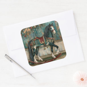 Majestueus Victoriaans Kerstpaard Vierkante Sticker