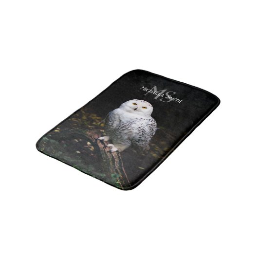 Majestueus winter sneeuwuil monogram aangepaste na badmat (Gekanteld)