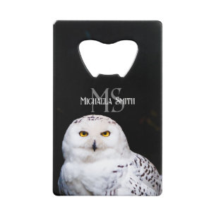 Majestueus winter sneeuwuil monogram aangepaste na creditkaart flessenopener
