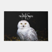 Majestueus winter sneeuwuil monogram aangepaste na deurmat (Voorkant)