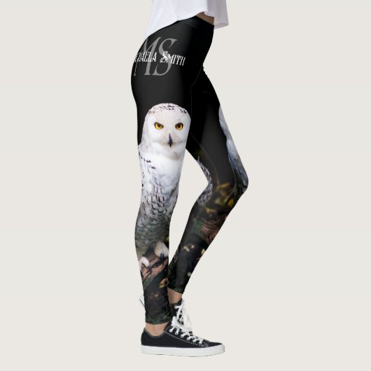 Majestueus winter sneeuwuil monogram aangepaste na leggings (Rechts)