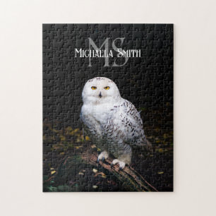 Majestueus winter sneeuwuil monogram aangepaste na legpuzzel