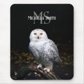 Majestueus winter sneeuwuil monogram aangepaste na muismat (Voorkant)