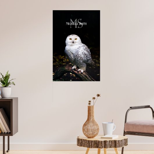 Majestueus winter sneeuwuil monogram aangepaste na poster (Woonkamer 3)