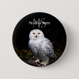 Majestueus winter sneeuwuil monogram aangepaste na ronde button 5,7 cm