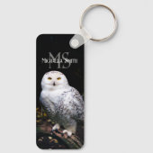 Majestueus winter sneeuwuil monogram aangepaste na sleutelhanger (Achterkant)