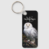 Majestueus winter sneeuwuil monogram aangepaste na sleutelhanger (Voorkant)