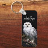 Majestueus winter sneeuwuil monogram aangepaste na sleutelhanger (Voorkant)