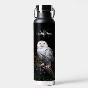 Majestueus winter sneeuwuil monogram aangepaste na waterfles
