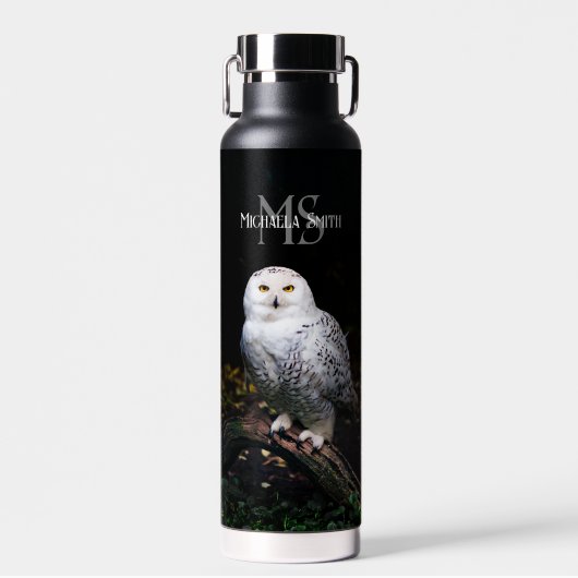 Majestueus winter sneeuwuil monogram aangepaste na waterfles (Voorkant)