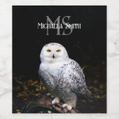 Majestueus winter sneeuwuil monogram aangepaste na wijn etiket (Enkel label)
