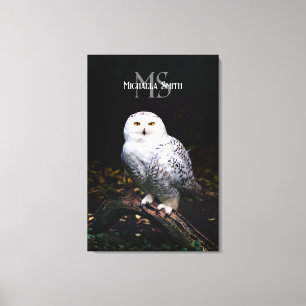 Majestueus winter sneeuwuil monogram met eigen naa canvas afdruk