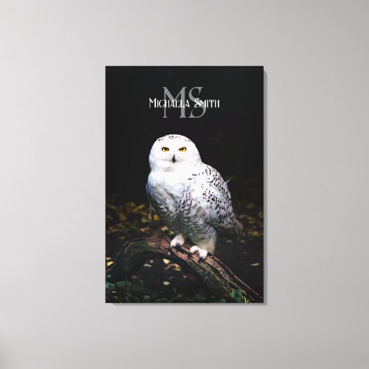 Majestueus winter sneeuwuil monogram met eigen naa canvas afdruk (Voorkant)