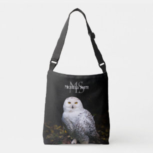 Majestueus winter sneeuwuil monogram met eigen naa crossbody tas