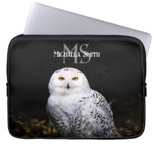 Majestueus winter sneeuwuil monogram met eigen naa laptop sleeve