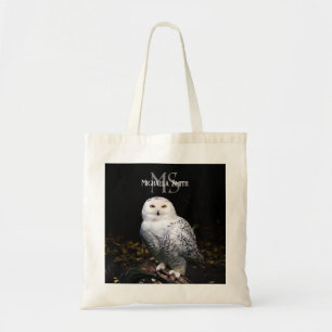Majestueus winter sneeuwuil monogram met eigen naa tote bag