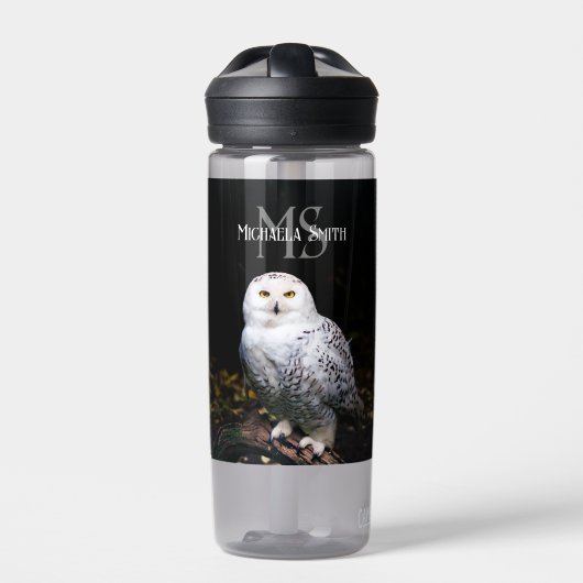 Majestueus winter sneeuwuil monogram met eigen naa waterfles (Voorkant)