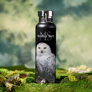 Majestueus winter sneeuwuil monogram met eigen naa waterfles