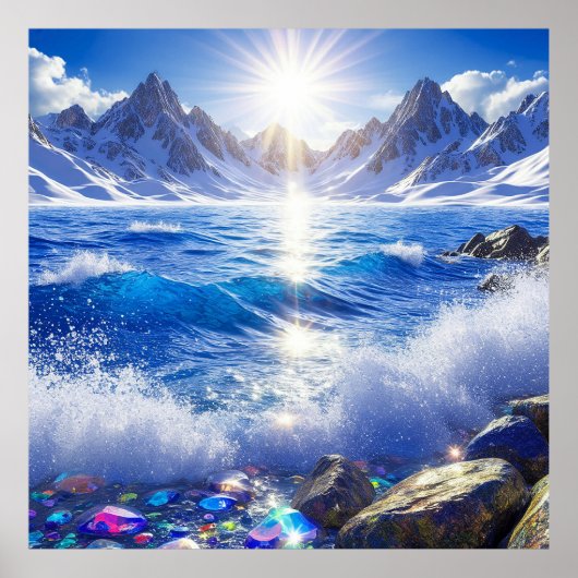 Majestueus winterlandschap van oceaangolven poster (Voorkant)