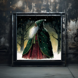 Majestueus wit Bearded Black Woodland Santa Poster