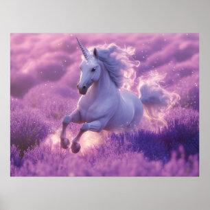Majestueus Wit Eenhoorn Galopperend Door Lavendel  Poster